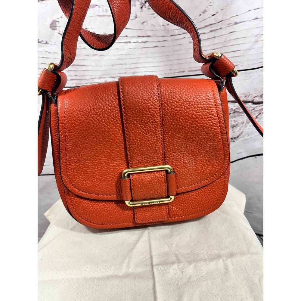 Michael Kors Orange Pebbled Leather‎ Flap Crossbody Bag Gold Buckle